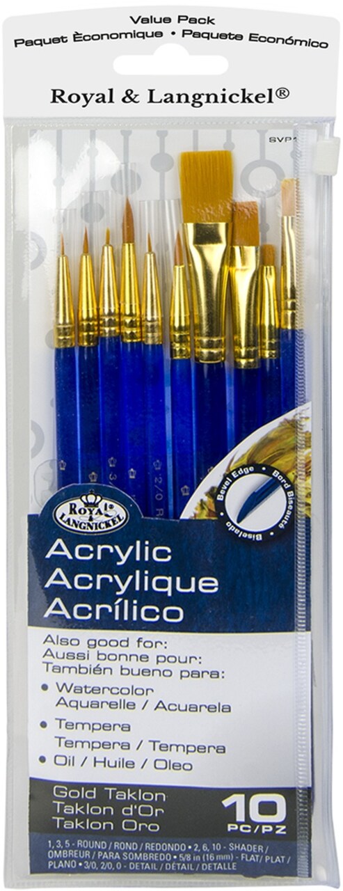 Royal & Langnickel(R) Gold Taklon Super Value Pack Brush Set-10/Pkg